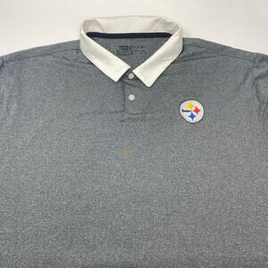 Nike Golf Dri Fit‎ Mens XL Gray White Collar Steelers Logo Short Sleeve Polo